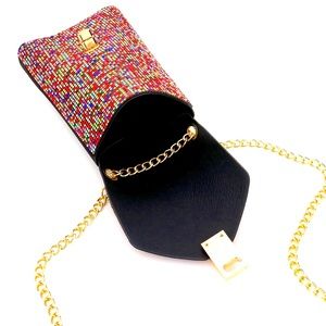 Rainbow Rhinestone Crystal Embellished Chain Crossbody Phone Bag